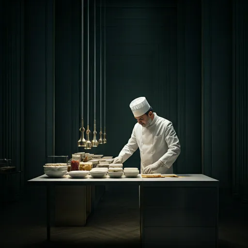 Master craftsman inspecting ingredients